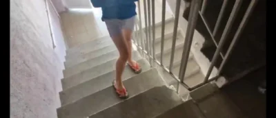 Daddy and twink fucked roughly on the stairs near the neighbors , fucked without condoms , sprayed everything with cum