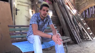 Handsome young man waiting expectantly for his first gay sex experience with hot blowjob and hard deep fucking